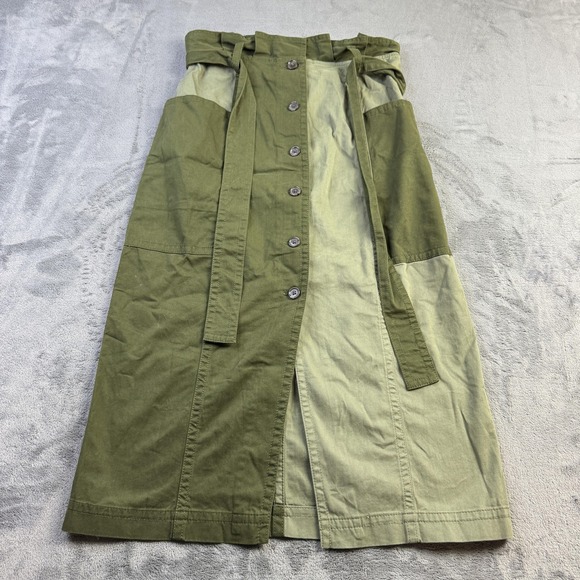 Banana Republic Skirt Womens 2 Green Button Front Paperbag Waist Colorblock - Picture 1 of 13